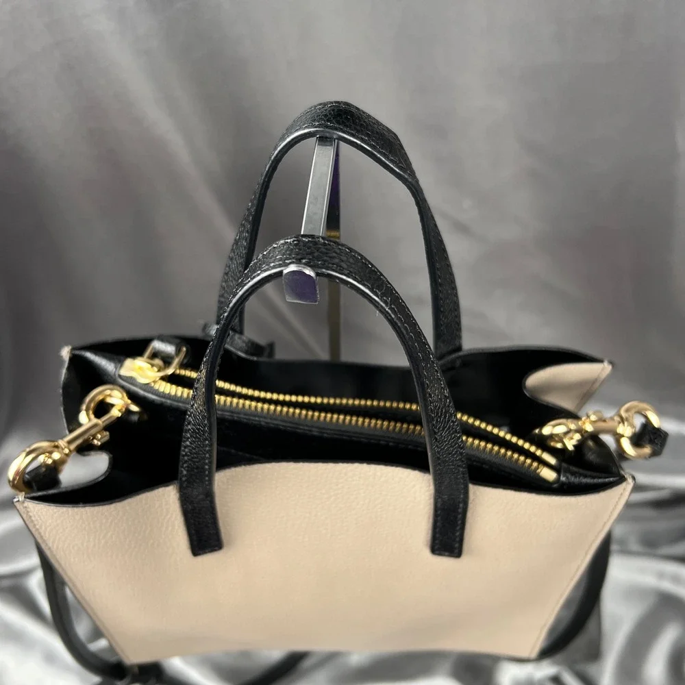 Marc Jacobs Mini Grind Lock Key Tote Bag Beige Leather Top Handle Crossbody 13”‎